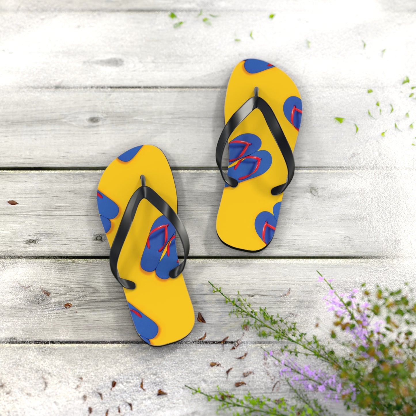 Designer Yellow Blue Summer Flip Flops