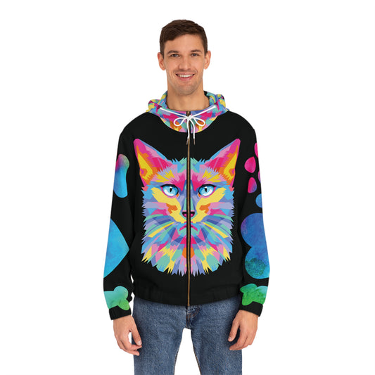 Men's Full-Zip Cat Hoodie (AOP)